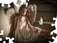 Stairs, girl, angel, small