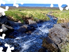 Sea, inflow, grass, Do, flux, rocks, mountains